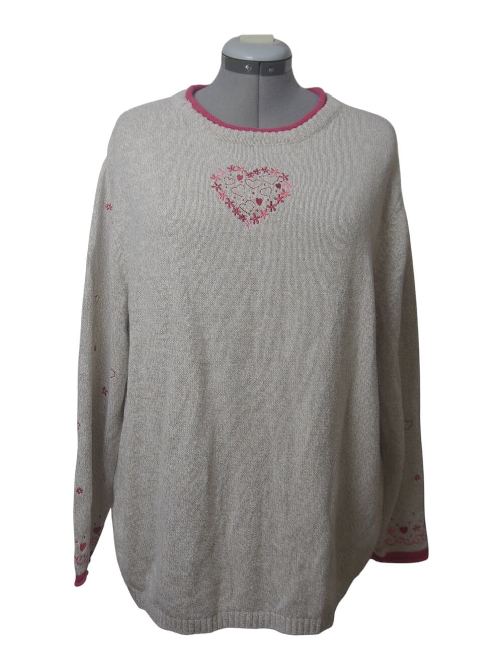 Christopher & Banks Heart Sweater Ramie Cotton Oversized Cottagecore No Tag 3XL